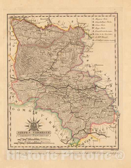 Historic Map : Szepes Varmegye = Comitatus Scepusiensis, 1802, Vintage Wall Decor