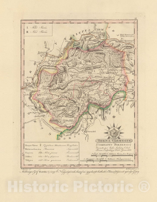 Historic Map : Torna Varmegye = Comitatus Tornensis, 1802, Vintage Wall Decor