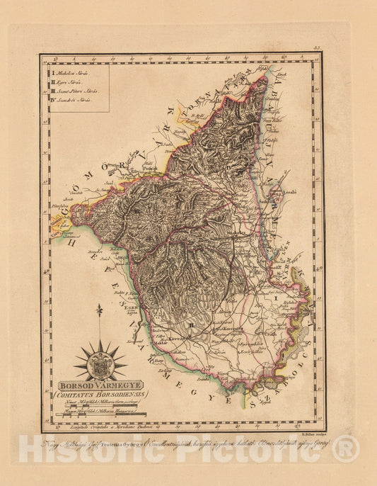 Historic Map : Borsod Varmegye = Comitatus Borsodiensis, 1802, Vintage Wall Decor