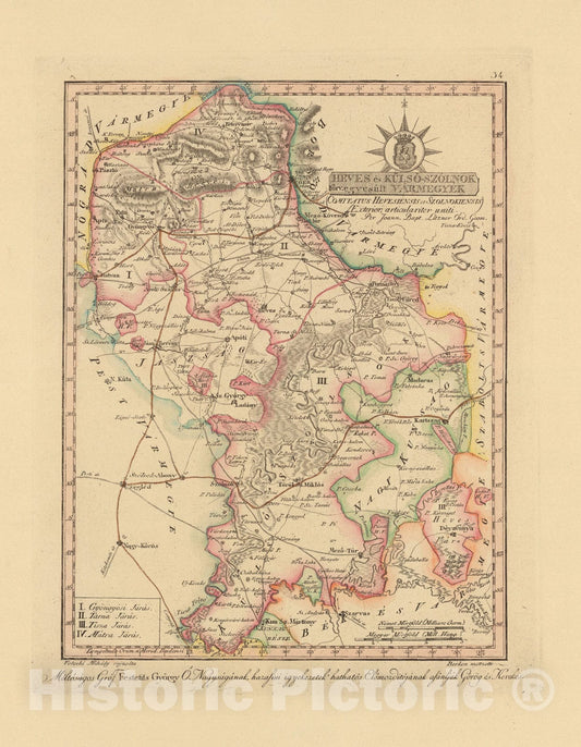 Historic Map : Heves es Kulso-Szolnok torvegyesult Varmegyek = Comitatus Hevesiensis, 1802, Vintage Wall Decor