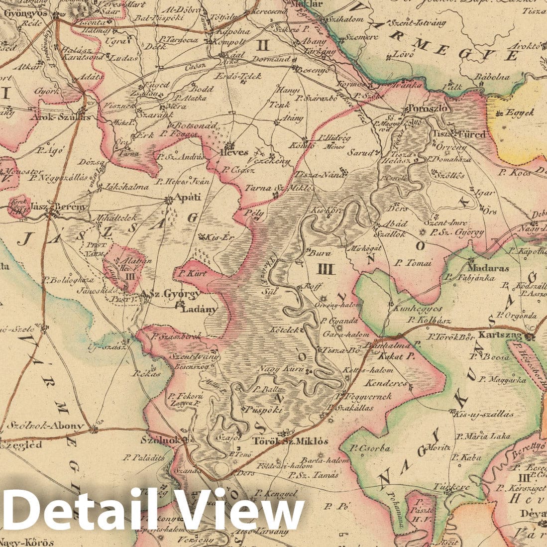 Historic Map : Heves es Kulso-Szolnok torvegyesult Varmegyek = Comitatus Hevesiensis, 1802, Vintage Wall Decor