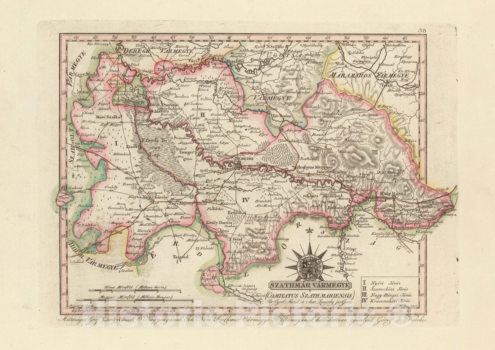 Historic Map : Szathmar Varmegye = Comitatus Szathmariensis, 1802, Vintage Wall Decor