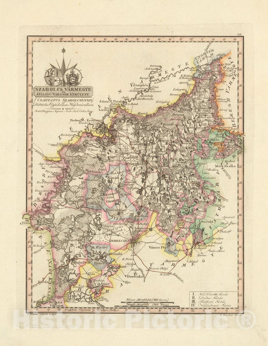 Historic Map : Szabolcs Varmegye es AHajdu Varoskkerulete = Comitatus Szabolcsensis, 1802, Vintage Wall Decor