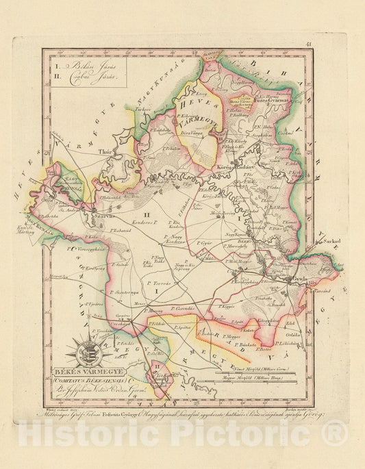 Historic Map : Bekes Varmegye = Comitatus Bekesiensis, 1802, Vintage Wall Decor