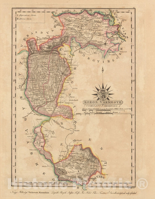 Historic Map : Koros Varmegye = Comitatus Crisiensis, 1802, Vintage Wall Decor