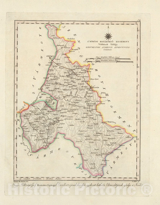 Historic Map : A Korosi Hatarorzo Regement videkenek tablaja, 1811, Vintage Wall Decor