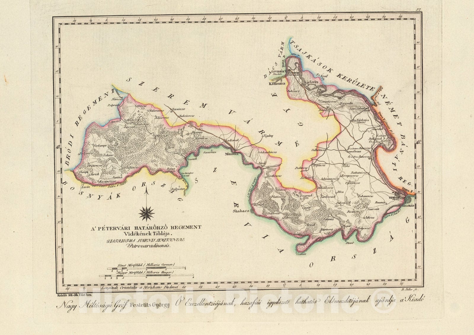 Historic Map : A Petervari hatarorzo regement Videkenek Tablaja, 1811, Vintage Wall Decor