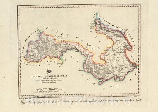 Historic Map : A Petervari hatarorzo regement Videkenek Tablaja, 1811, Vintage Wall Decor