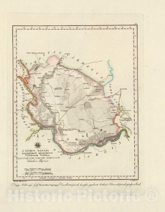 Historic Map : A Nemet Banati hatarorzo regement Videkenek Tablaja, 1811, Vintage Wall Decor