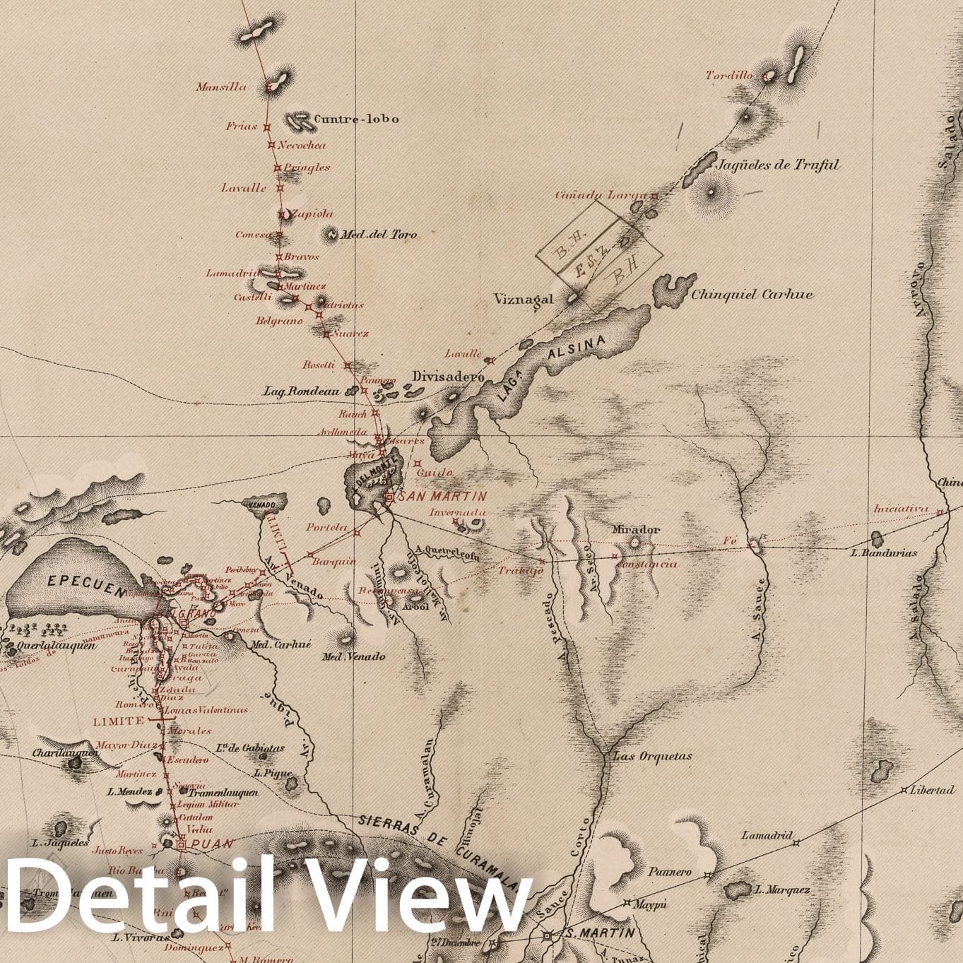 Historic Map : Plano Topografico de la Nueva L?nea de Frontera ocupada por las fuerzas de la division Sud de Buenos Aires, 1877, Vintage Wall Decor