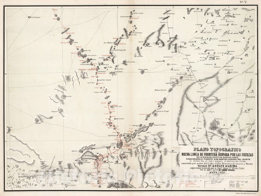 Historic Map : Plano Topografico de la Nueva L?nea de Frontera ocupada por las fuerzas de la division Oeste de Buenos Aires, 1877, Vintage Wall Decor