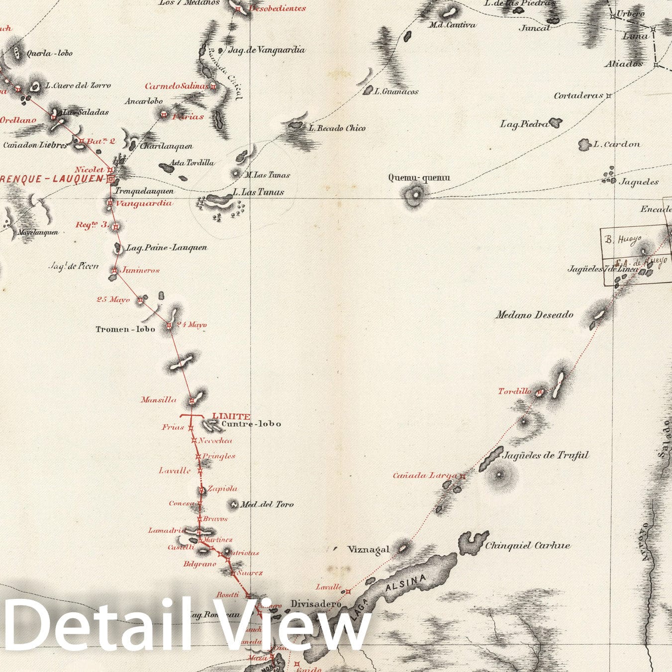 Historic Map : Plano Topografico de la Nueva L?nea de Frontera ocupada por las fuerzas de la division Oeste de Buenos Aires, 1877, Vintage Wall Decor