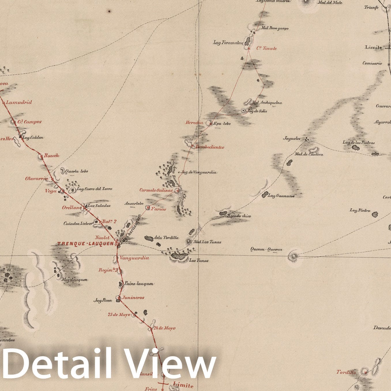 Historic Map : Plano Topografico de la Nueva L?nea de Frontera ocupada por las fuerzas de la division Norte de Buenos Aires, 1877, Vintage Wall Decor