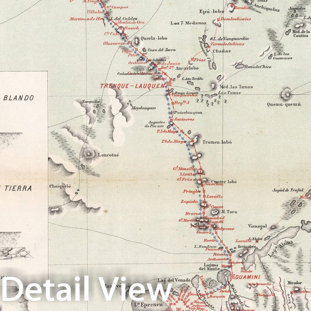 Historic Map : Nueva L?nea de Fronteras Sobre la Pampa. Plano general de la Zanja, 1877, Vintage Wall Decor