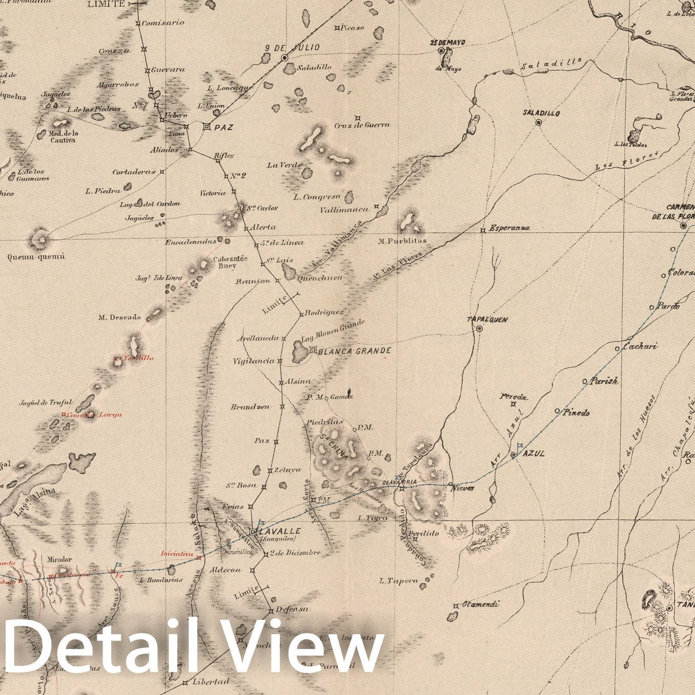 Historic Map : Nueva L?nea de Fronteras Sobre la Pampa. Plano general de la lineas del telegrafo militar, 1877, Vintage Wall Decor