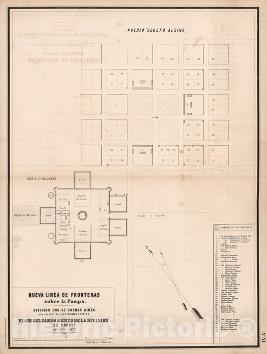 Historic Map : Nueva L?nea de Fronteras Sobre la Pampa. Division Sud de Buenos Aires, 1877, Vintage Wall Decor