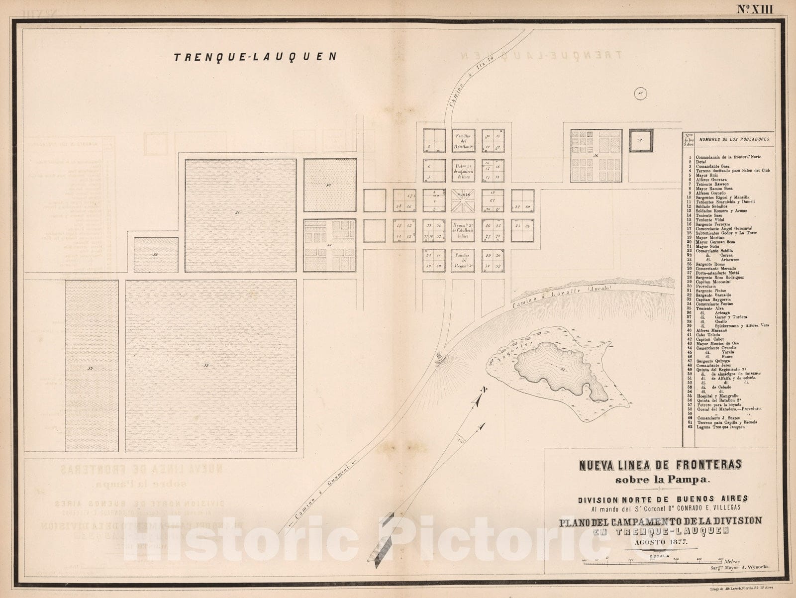 Historic Map : Nueva L?nea de Fronteras Sobre la Pampa. Division Norte de Buenos Aires, 1877, Vintage Wall Decor