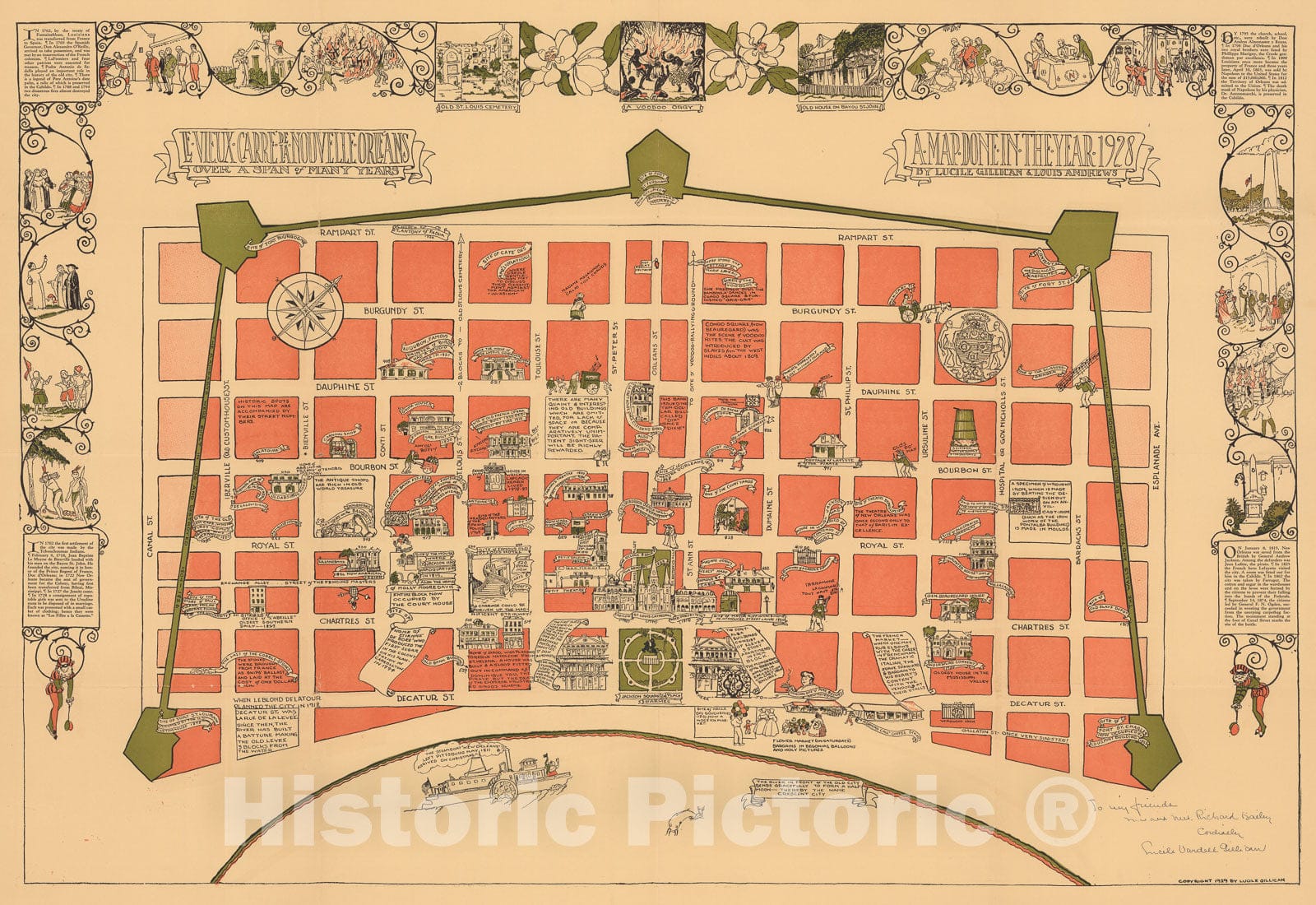 Historic Map : Vieux Carreede la Nouvelle Orleans over a span of many years, 1929, Vintage Wall Decor