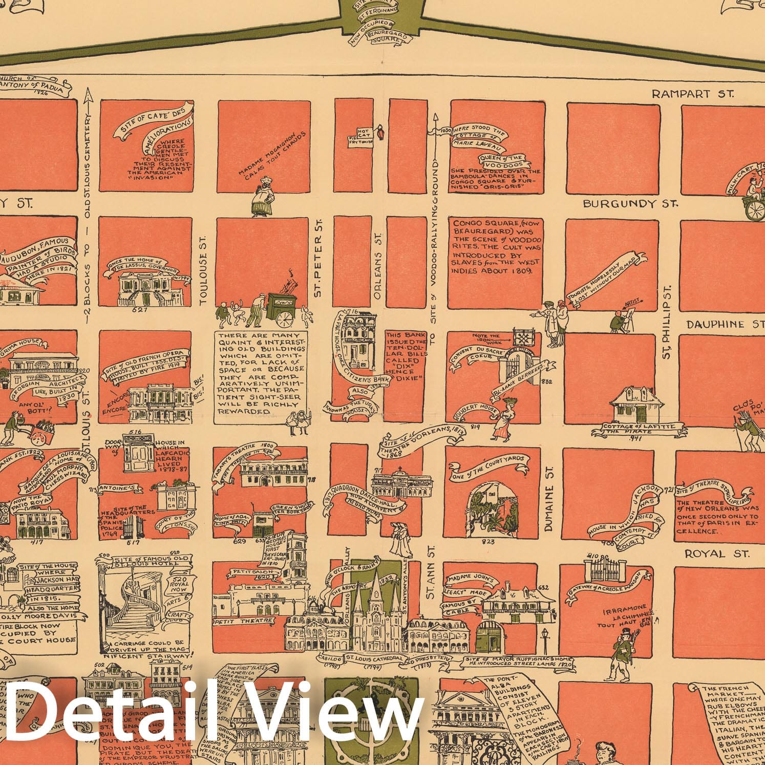 Historic Map : Vieux Carreede la Nouvelle Orleans over a span of many years, 1929, Vintage Wall Decor