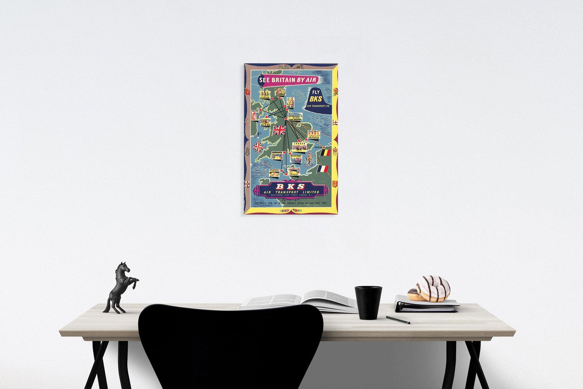 Historic Map : See Britain by air : Fly BKS Air Transport Limited, 1950, Vintage Wall Decor