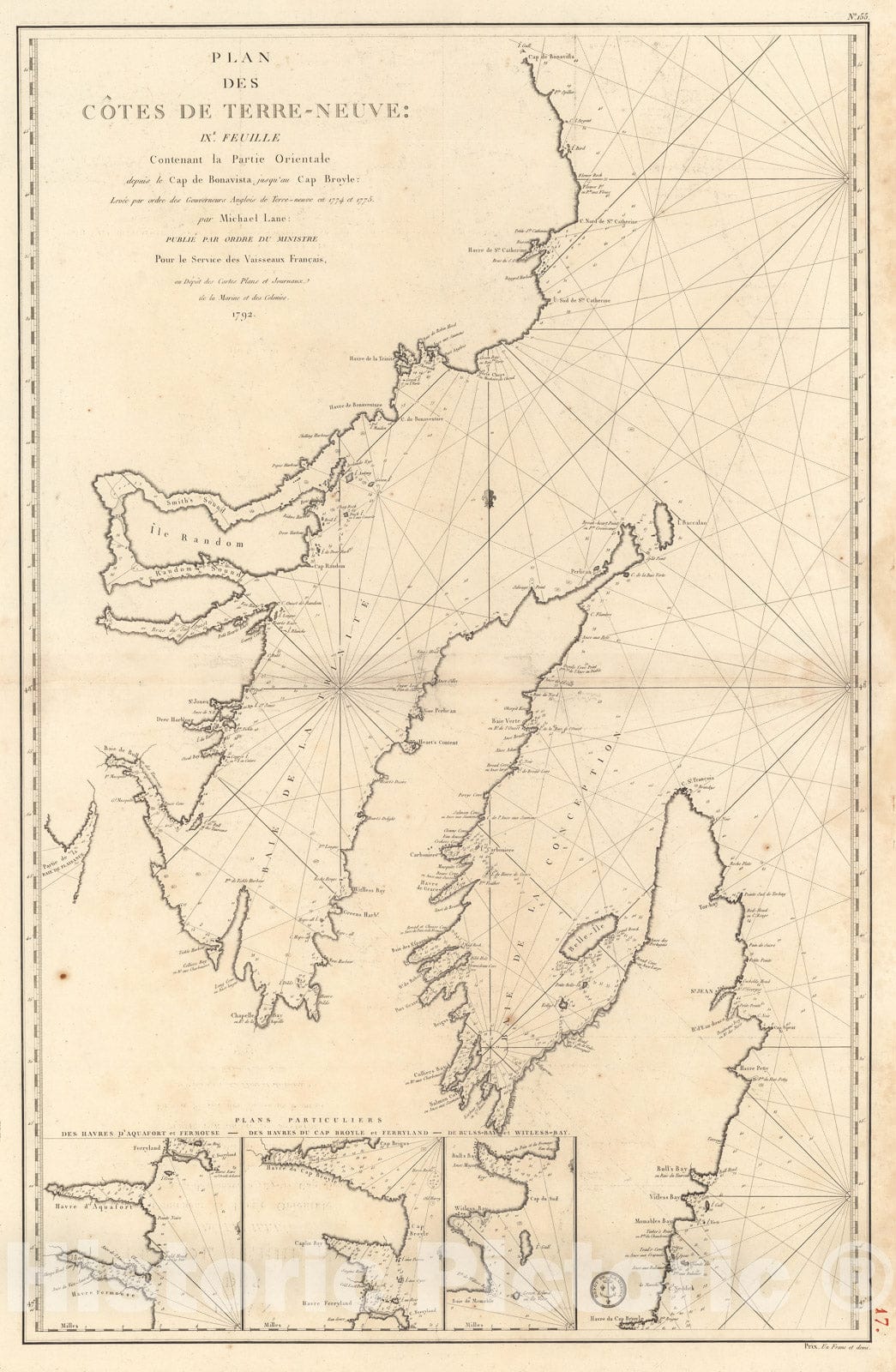 Historic Map : Plan des cotes de Terre-Neuve IXe. feuille, 1784, Vintage Wall Decor