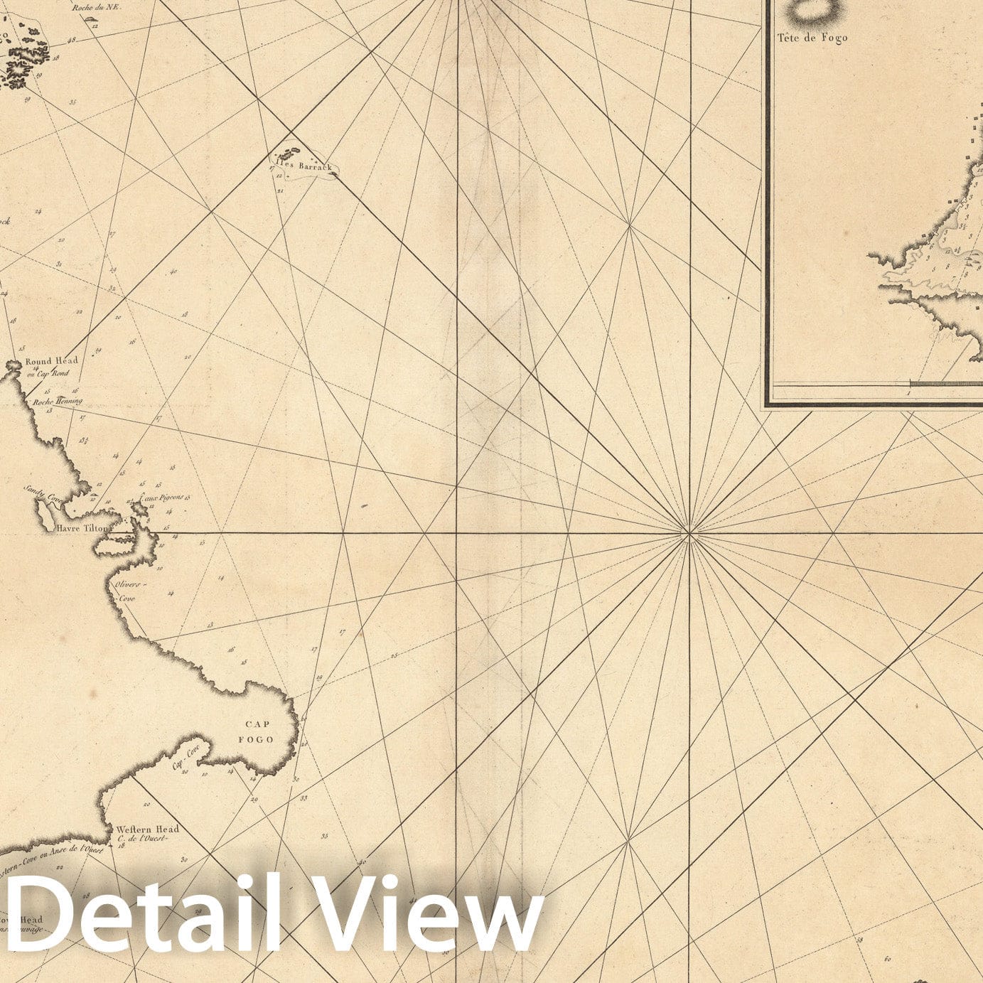 Historic Map : Carte de l'Ile de Fogo a la Cote Orientale de Terre - Neuve, 1784, Vintage Wall Decor
