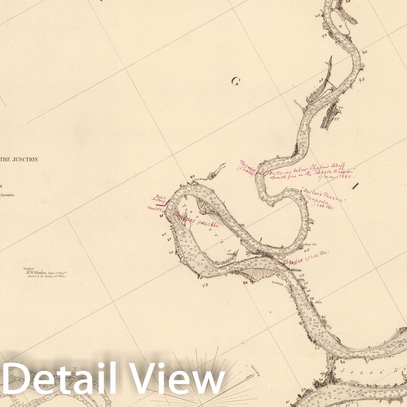 Historic Map : Preliminary chart of James River, 1855, Vintage Wall Decor