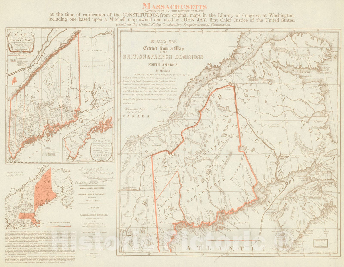 Historic Map : Massachusetts (Eastern part, i.e., The District of Maine) at the time of the ratification of the constitution, 1938, Vintage Wall Decor