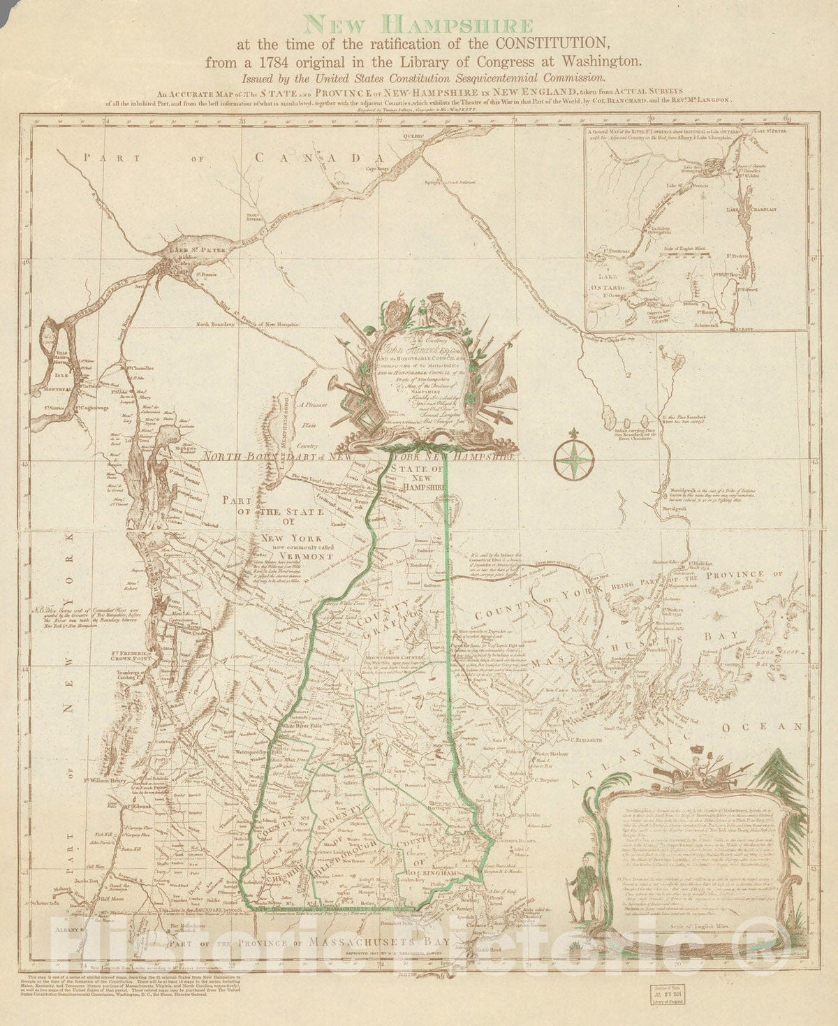 Historic Map : New Hampshire at the time of the ratification of the Constitution, 1938, Vintage Wall Decor