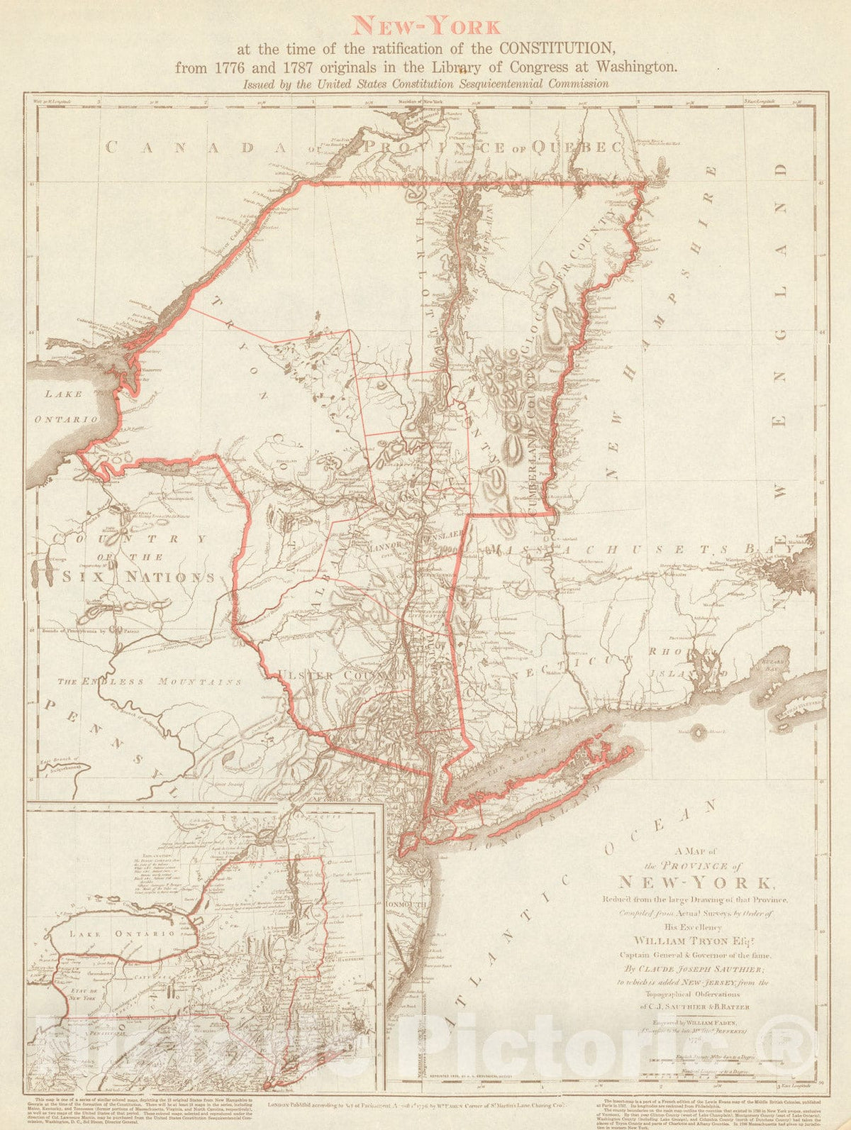 Historic Map : New York at the time of the ratification of the constitution, 1938, Vintage Wall Decor