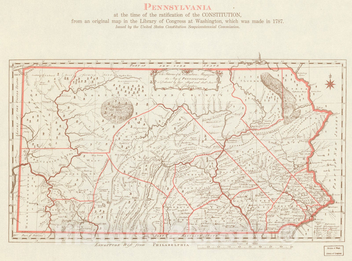 Historic Map : Pennsylvania at the time of the ratification of the constitution, 1938, Vintage Wall Decor