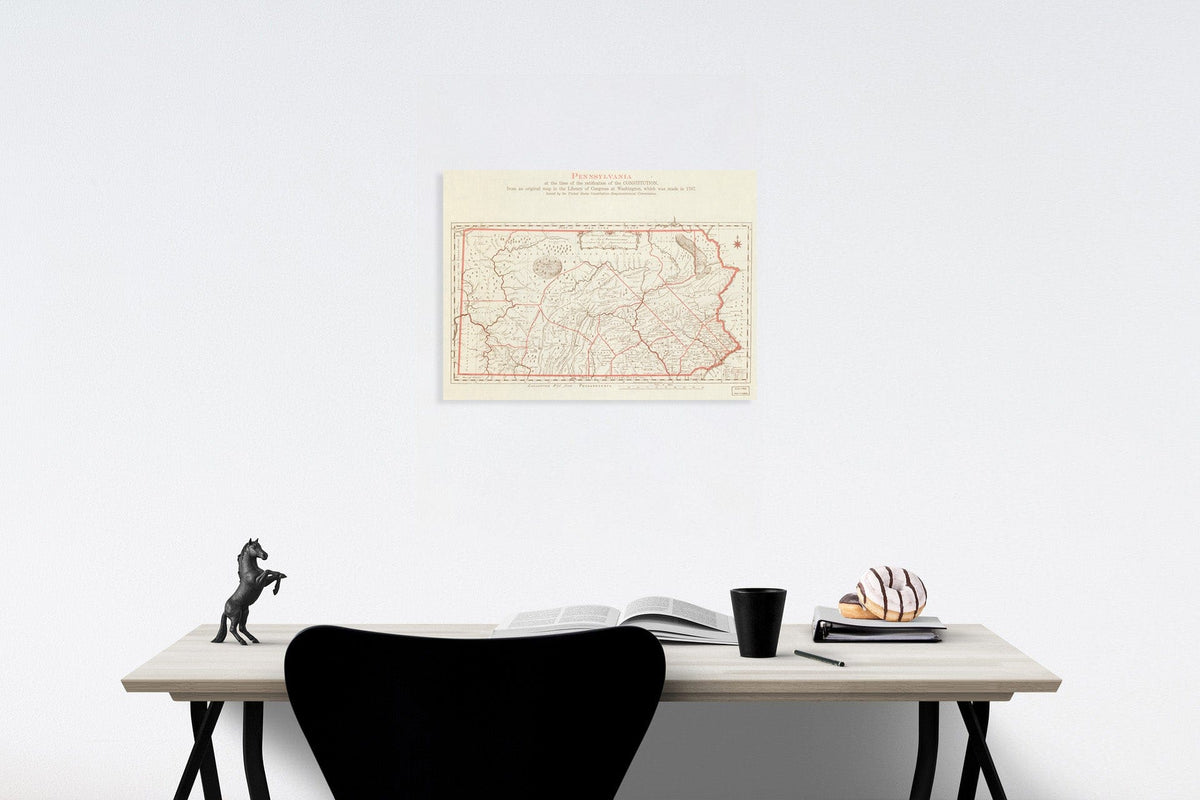 Historic Map : Pennsylvania at the time of the ratification of the constitution, 1938, Vintage Wall Decor