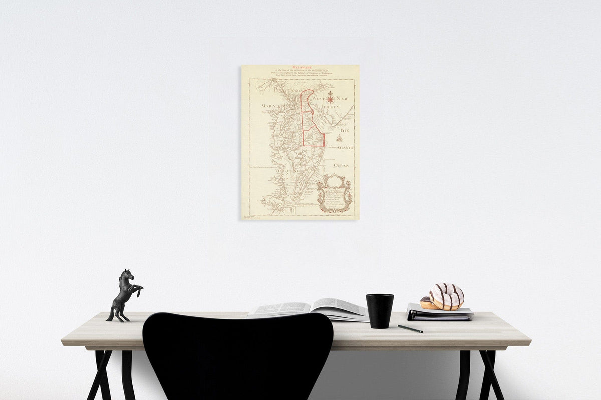 Historic Map : Delaware at the time of the ratification of the Constitution, 1938, Vintage Wall Decor