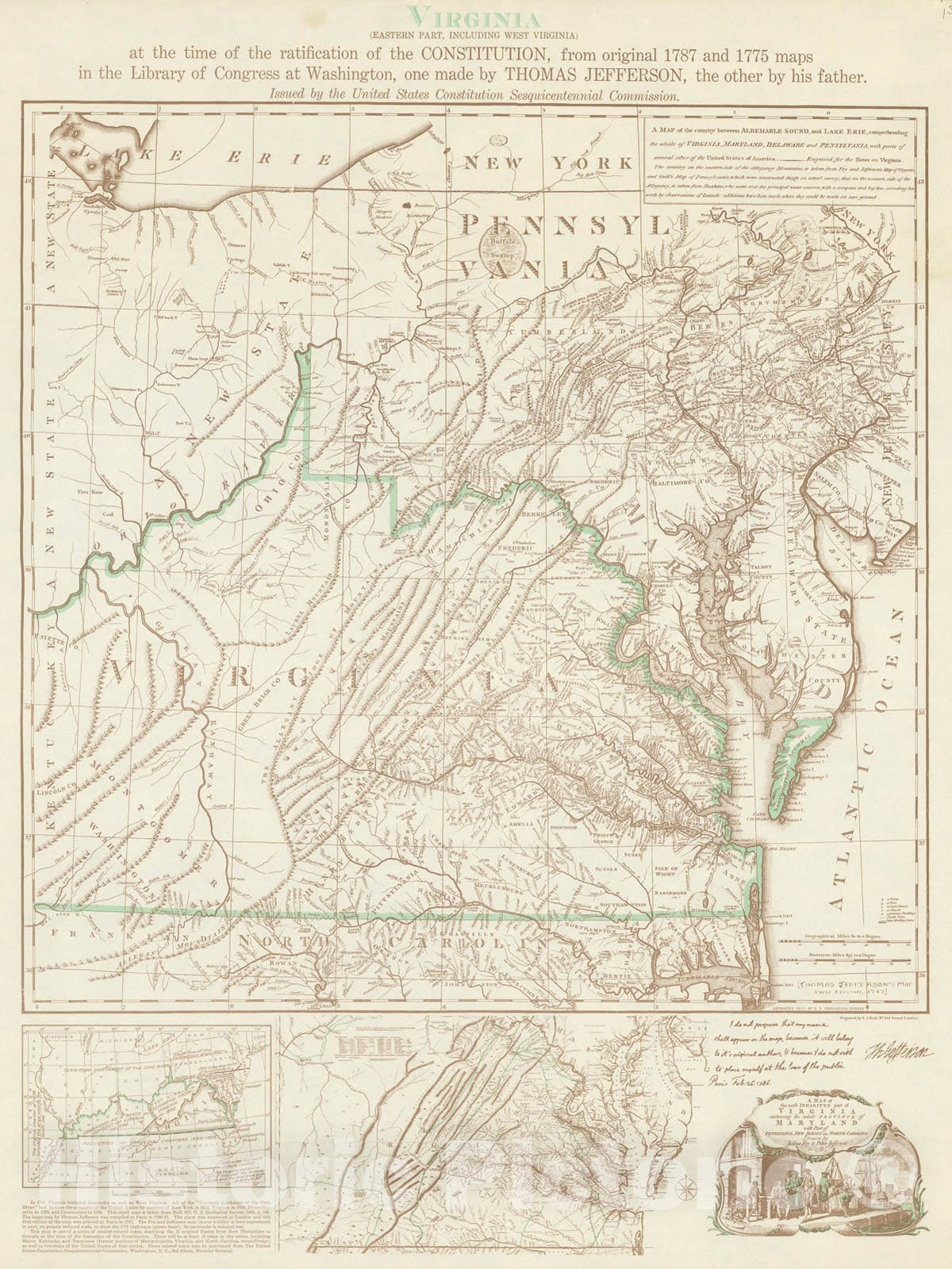 Historic Map : Virginia (eastern part including West Virginia) at the time of the ratification of the Constitution, 1938, Vintage Wall Decor