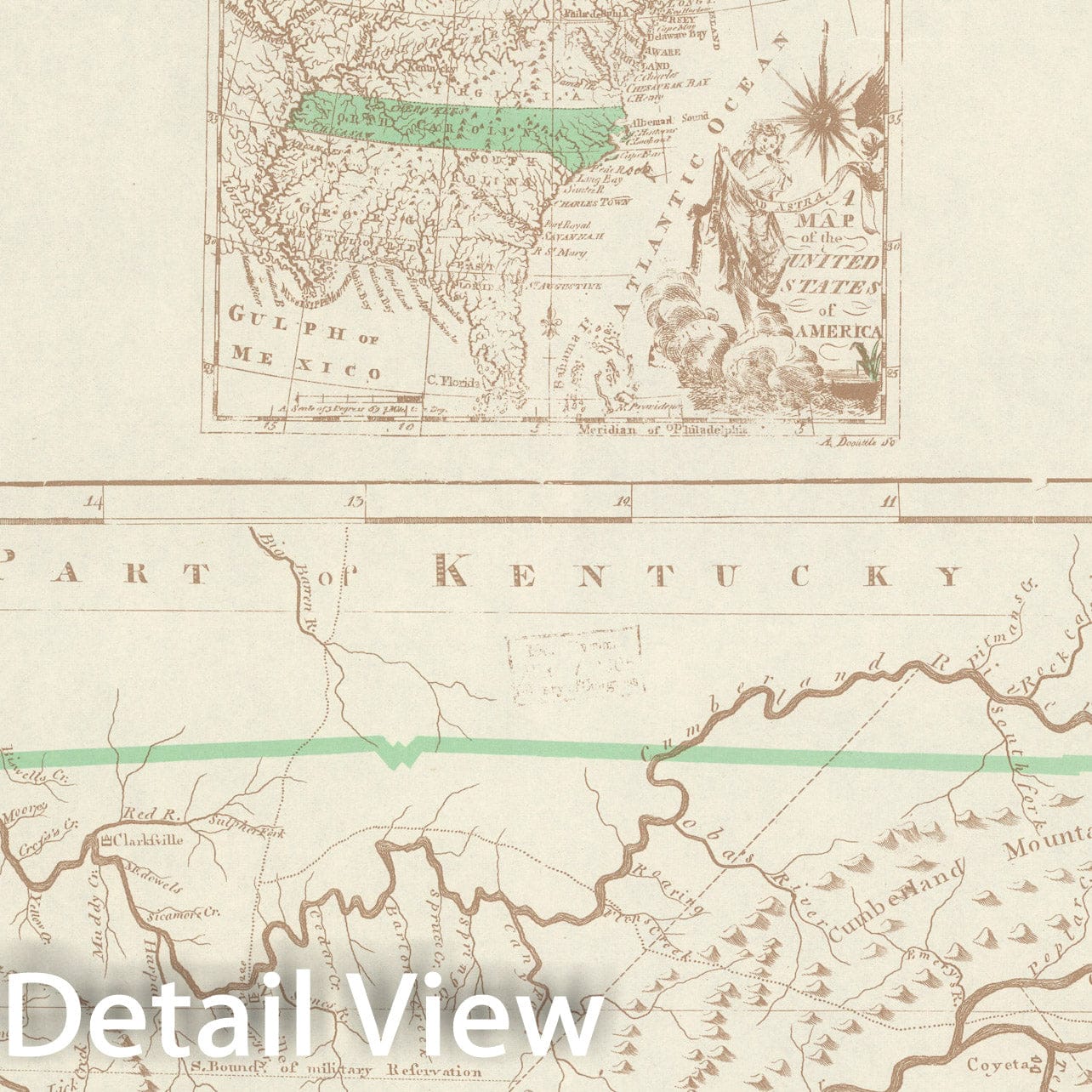 Historic Map : North Carolina (Western part, i.e., Tennessee) at the time of the ratification of the constitution, 1938, Vintage Wall Decor