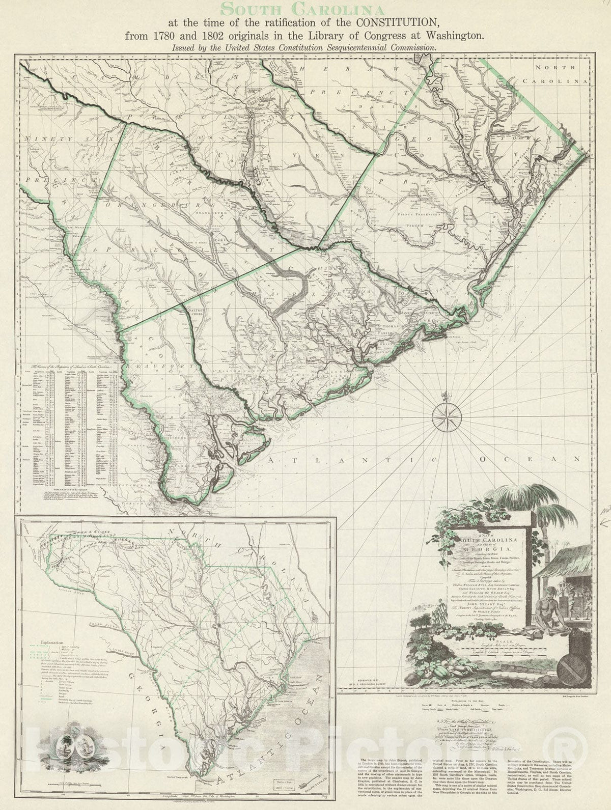 Historic Map : South Carolina at the time of the ratification of the constitution, 1938, Vintage Wall Decor