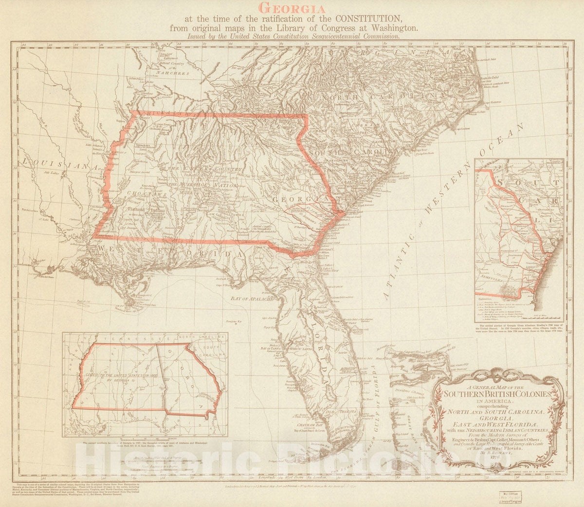 Historic Map : Georgia at the time of the ratification of the Constitution, 1938, Vintage Wall Decor