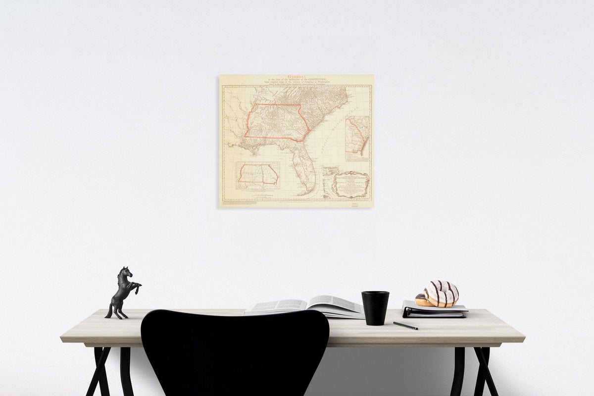 Historic Map : Georgia at the time of the ratification of the Constitution, 1938, Vintage Wall Decor