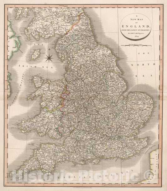 Historic Map : A new map of England, 1809, Vintage Wall Decor