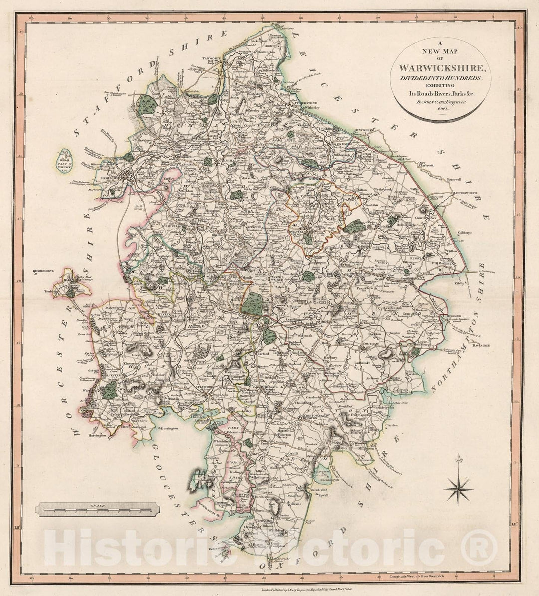 Historic Map : Warwickshire, 1809, Vintage Wall Decor