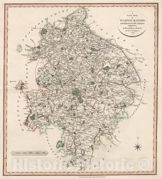 Historic Map : Warwickshire, 1809, Vintage Wall Decor