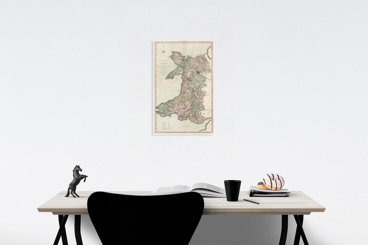 Historic Map : A two sheet map of the principality of Wales. Sheet 1-2, 1809, Vintage Wall Decor