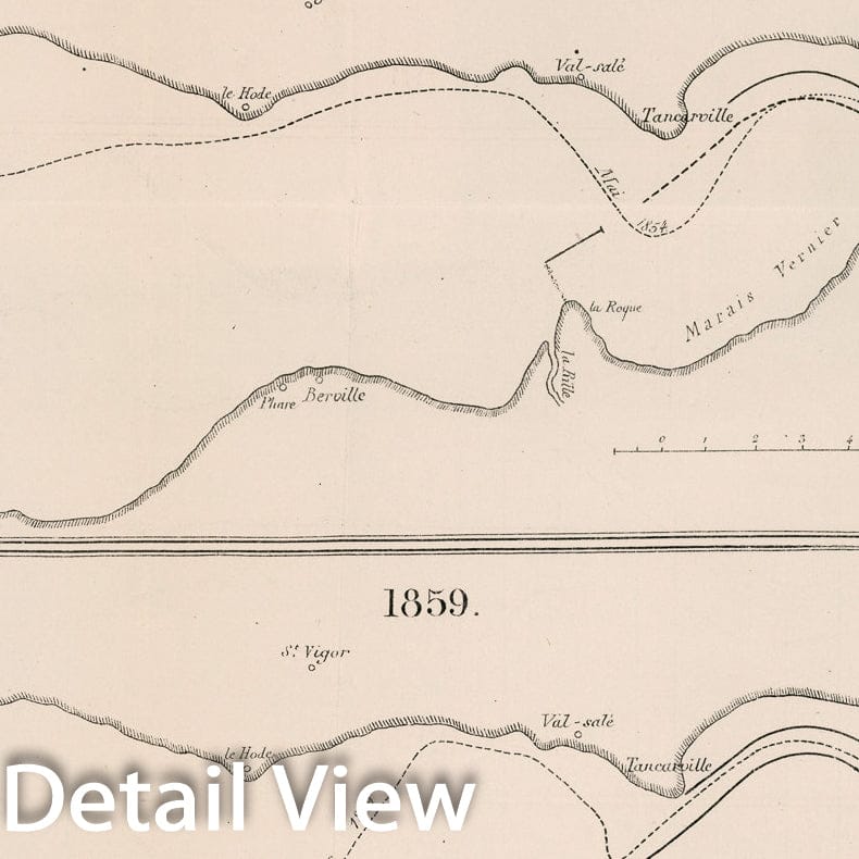 Historic Map : Sondes de chenal de la Baie de Seine, 1834 et 1863, 1864, Vintage Wall Decor