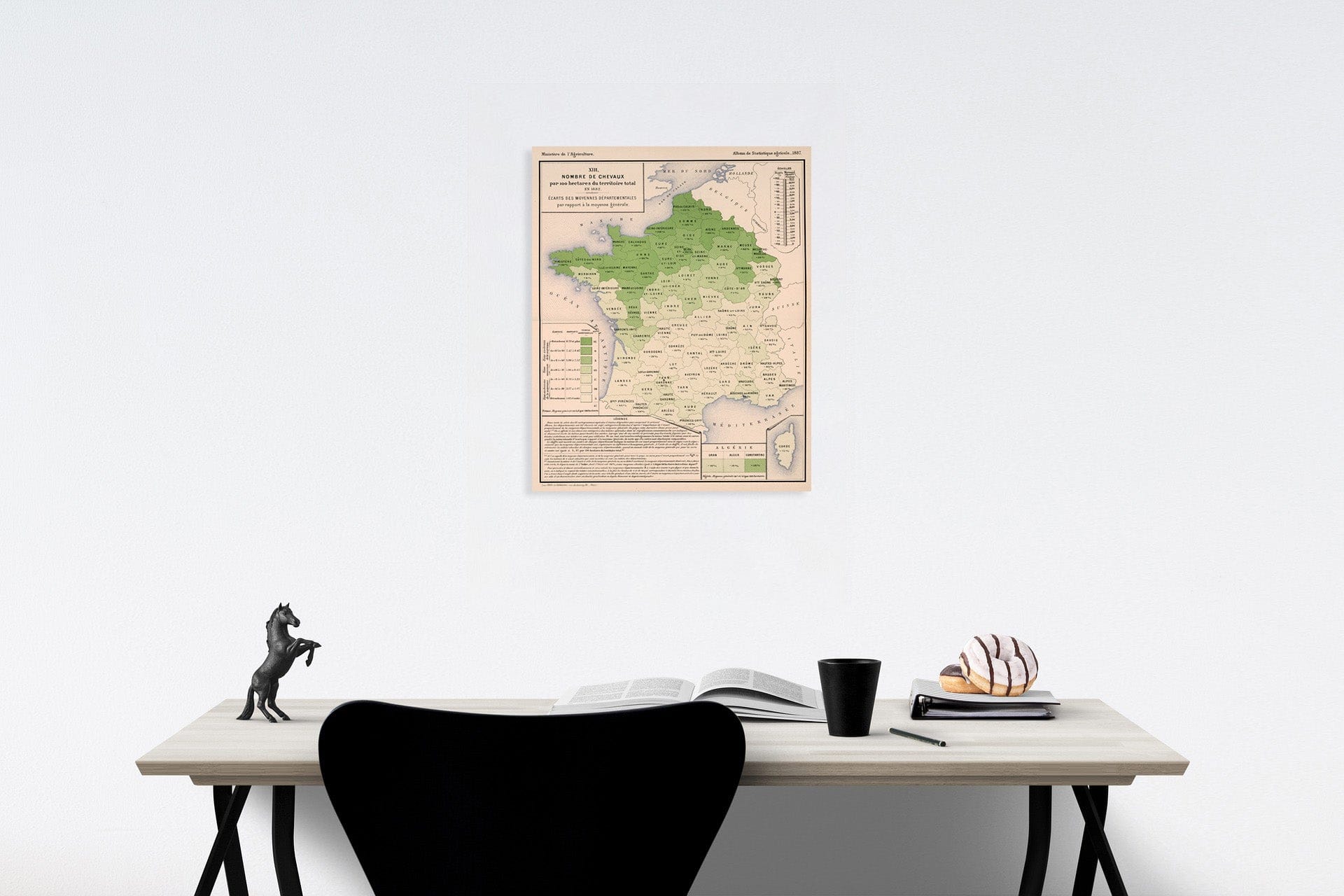 Historic Map : XIII. Nombre de chevaux par 100 hectares du territoire total, en 1882, 1887, Vintage Wall Decor