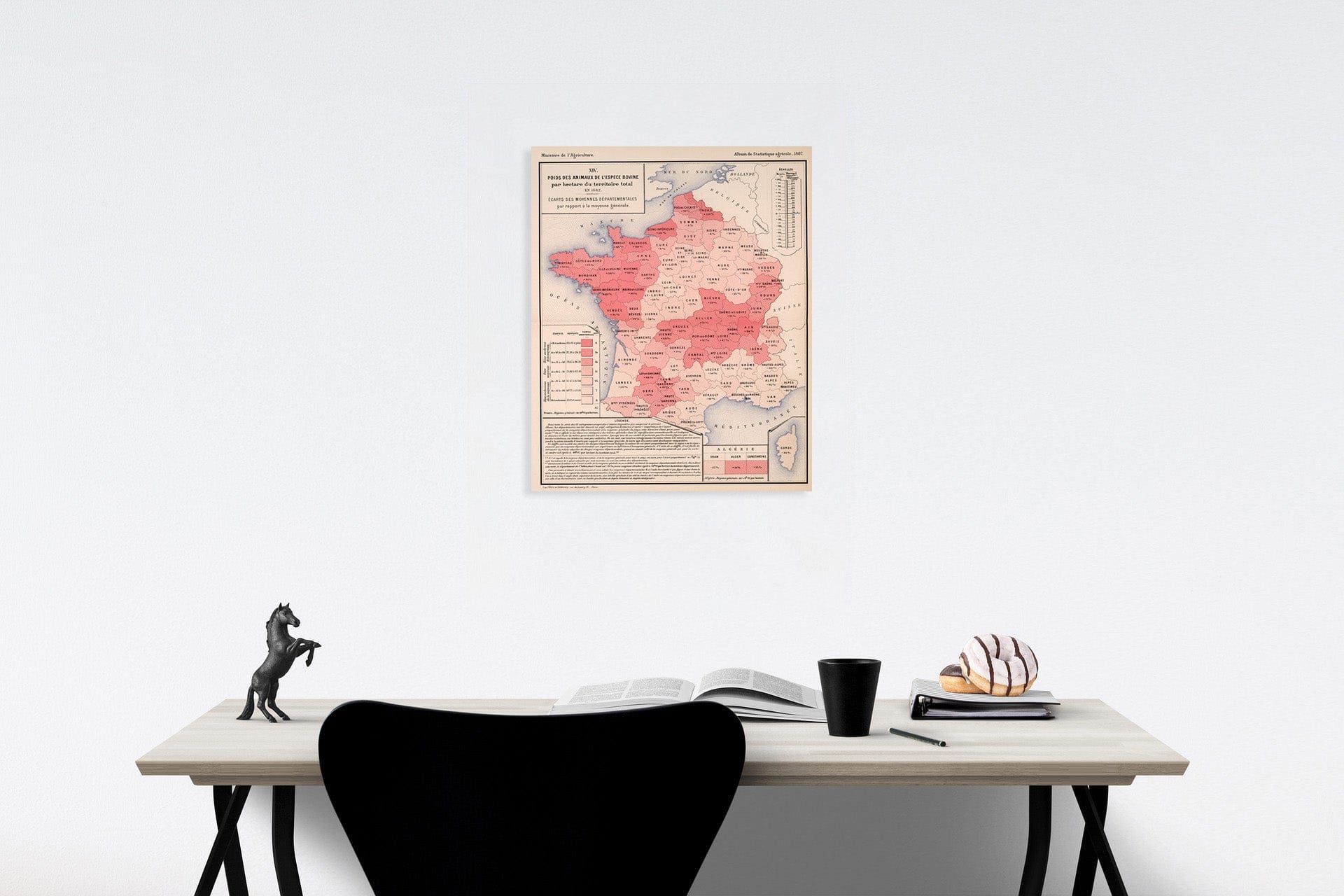 Historic Map : XIV. Poids des animaux de l'espece bovine par hectare du territoire total, en 1882, 1887, Vintage Wall Decor