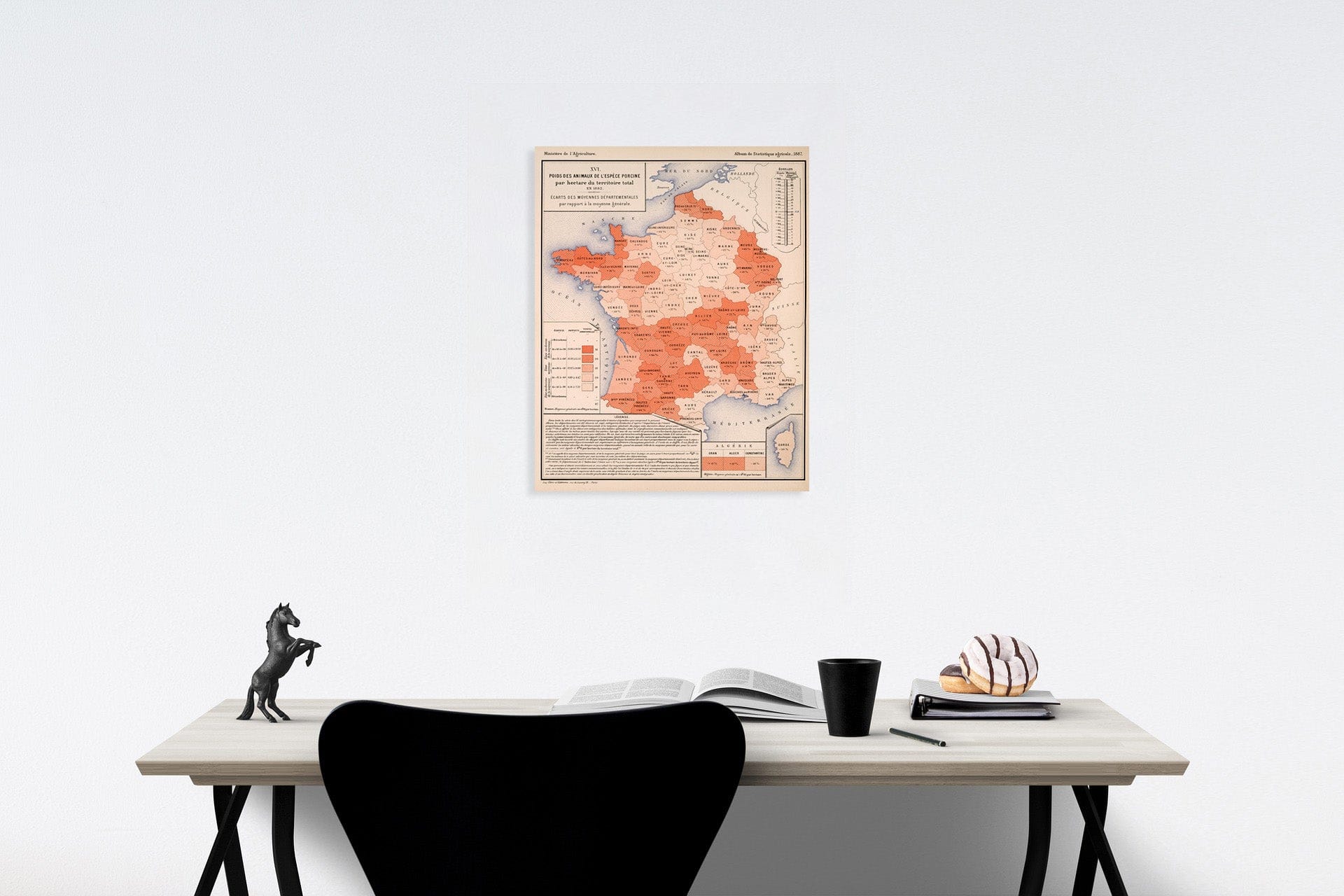 Historic Map : XVI. Poids des animaux de l'espece porcine par hectare du territoire total, en 1882, 1887, Vintage Wall Decor