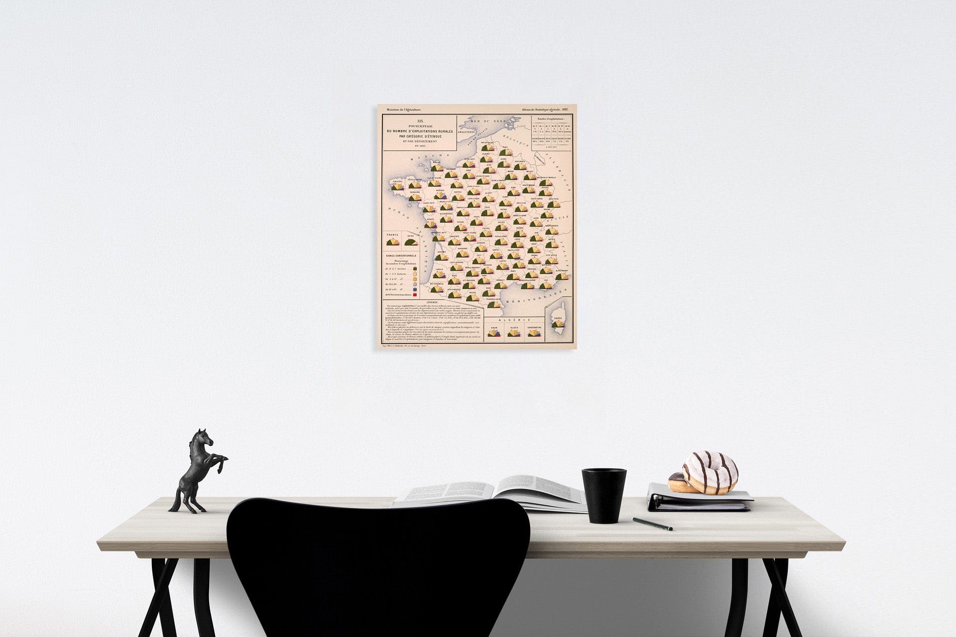 Historic Map : XIX. Pourcentage du nombre d'exploitations rurales par categories d'etendue et par departement, en 1882, 1887, Vintage Wall Decor