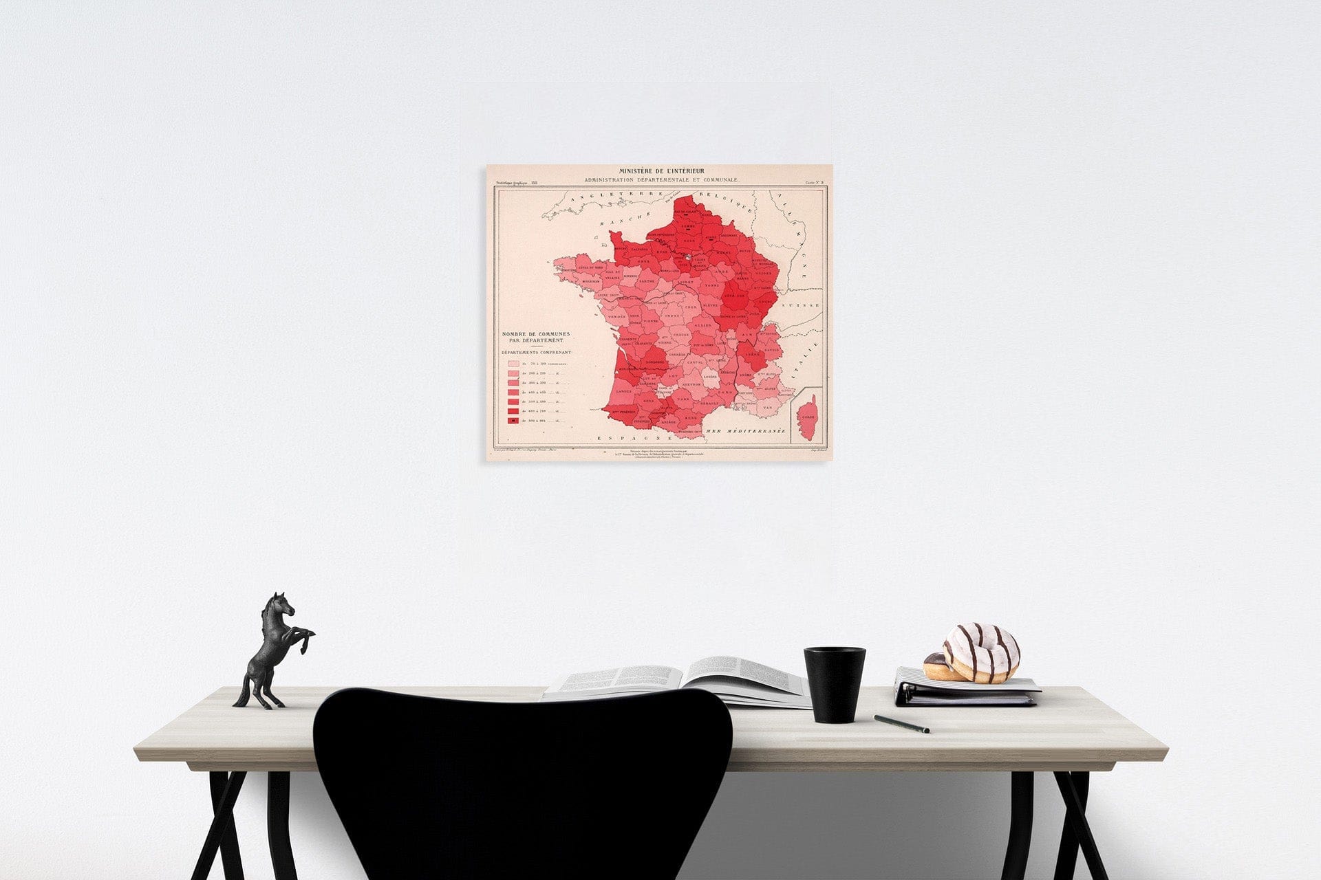 Historic Map : Nombre de communes par departement. Carte No. 3, 1881, Vintage Wall Decor