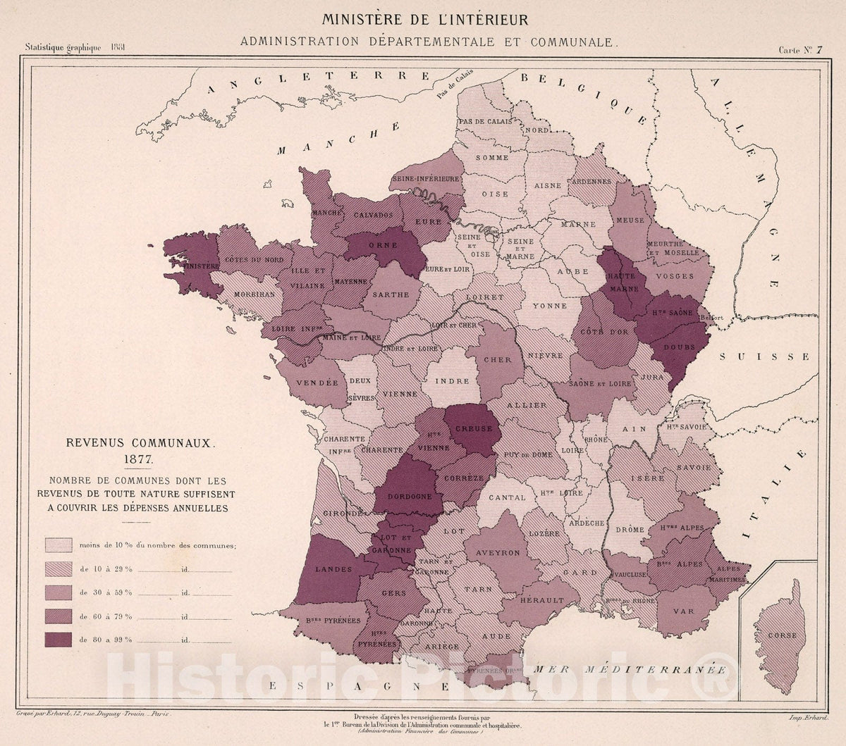 Historic Map : Revenus communaux 1877. Carte 7, 1881, Vintage Wall Decor