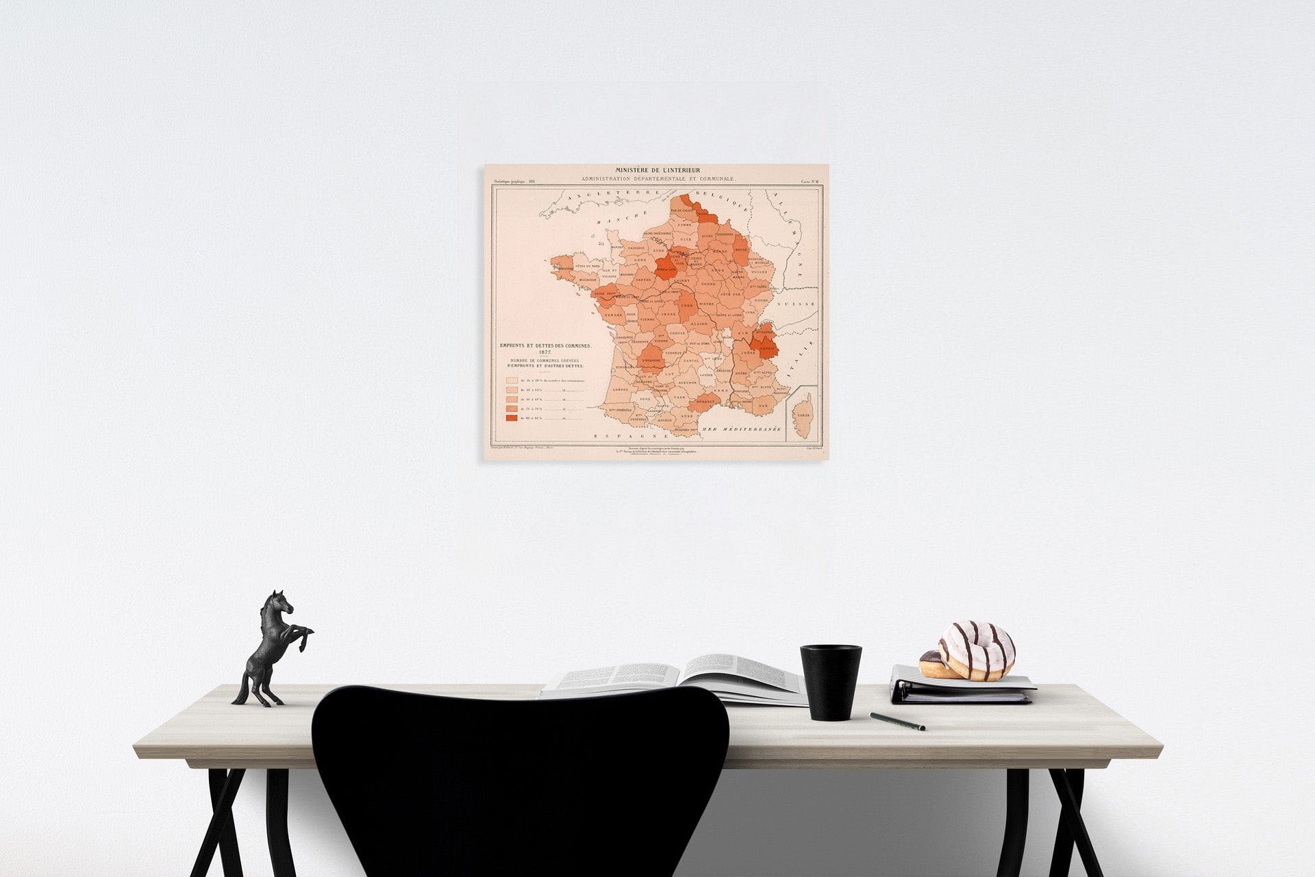 Historic Map : Emprunt et dettes des communes 1877. Carte 8, 1881, Vintage Wall Decor